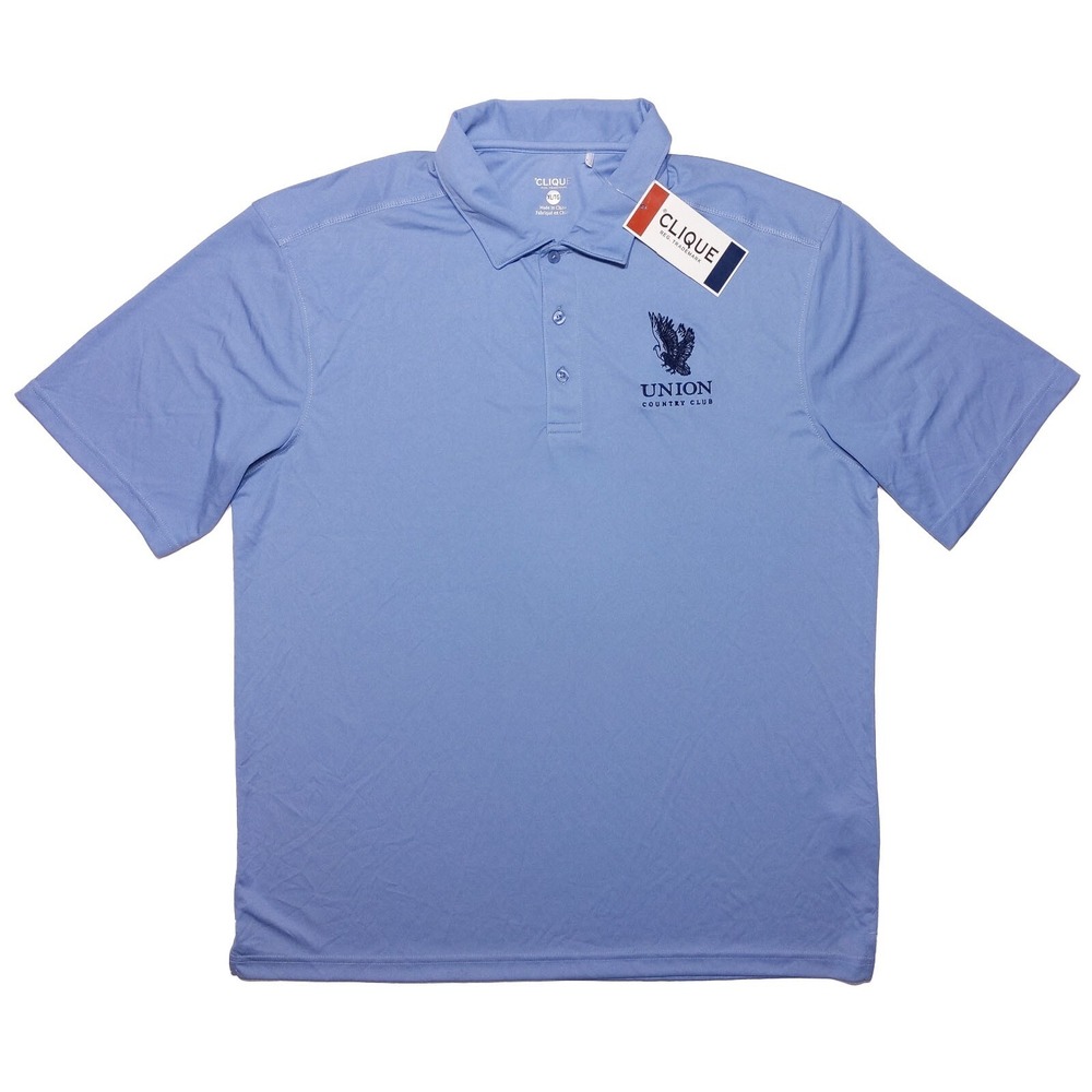 CLIQUE Union Country Club CC Performance Polo Shirt Dover Ohio Blue XL ~‎ New